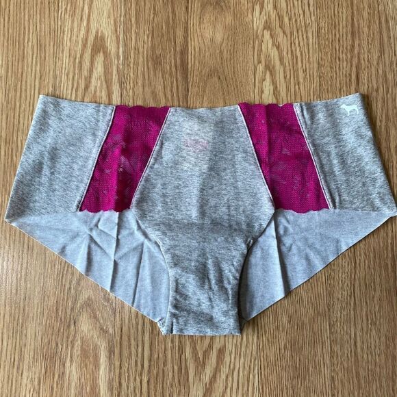 Victoria's Secret PINK Lace Panel Hipster Gray and Pink Medium - Picture 1 of 8